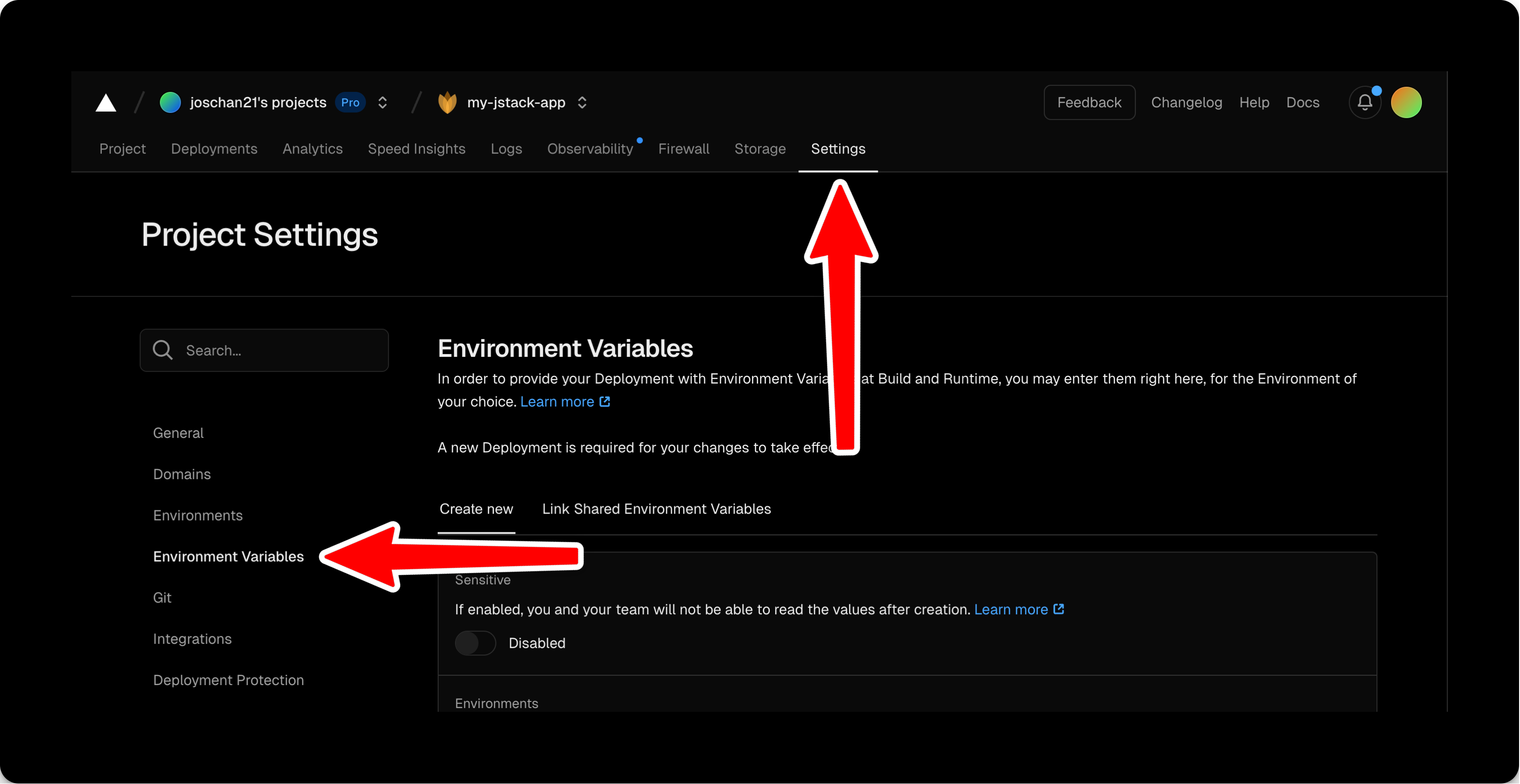 Environment variables for Vercel deployment
