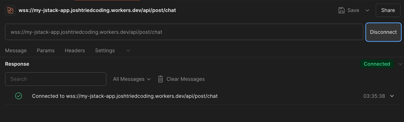 Verify your JSandy WebSocket connection